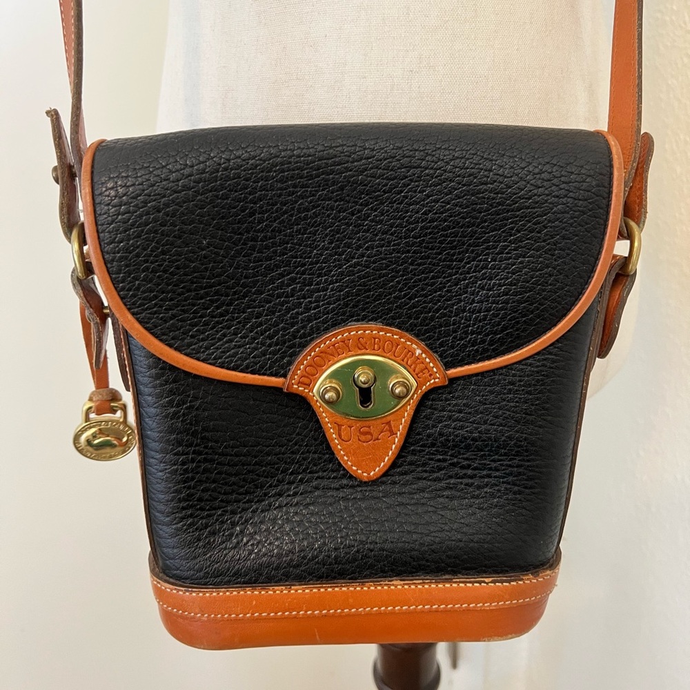 Vintage Dooney & Bourke Crossbody Bag Spectator Black and Brown Leather & Brass